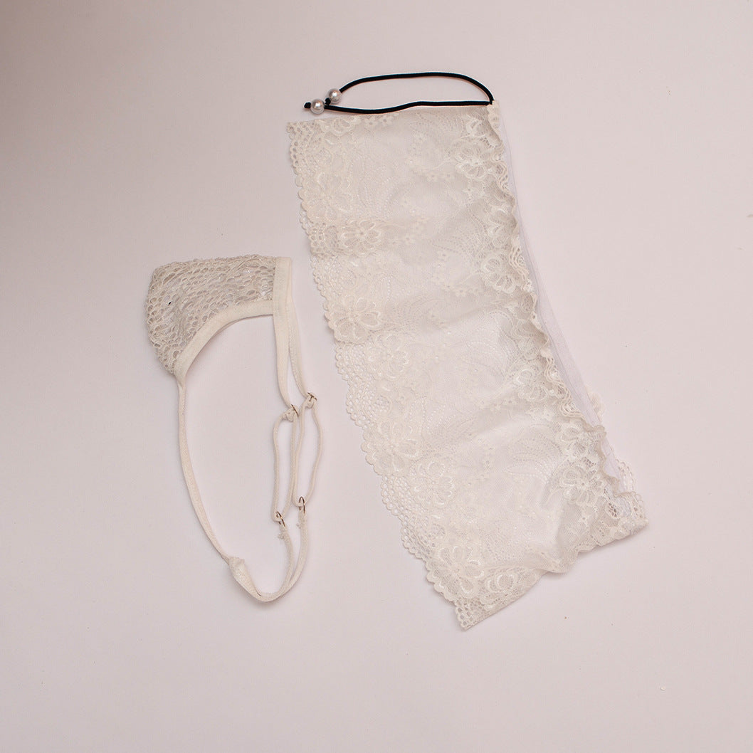White Sheer Lace Boxer and G String Set product view