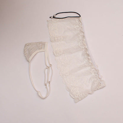 White Sheer Lace Boxer and G String Set product view