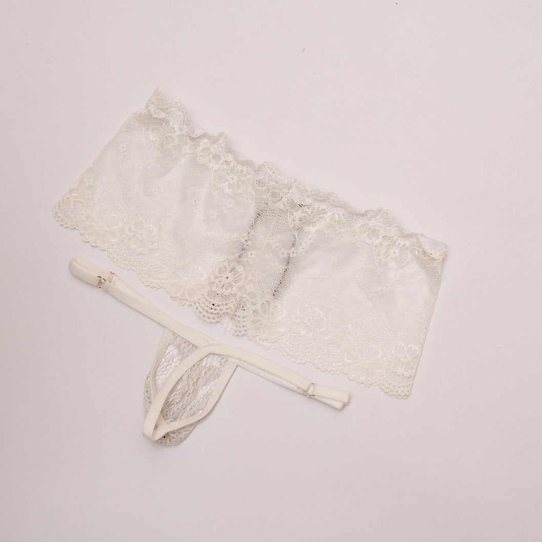 Alternate view of white Sheer Lace Boxer and G String Set