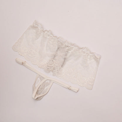 Alternate view of white Sheer Lace Boxer and G String Set