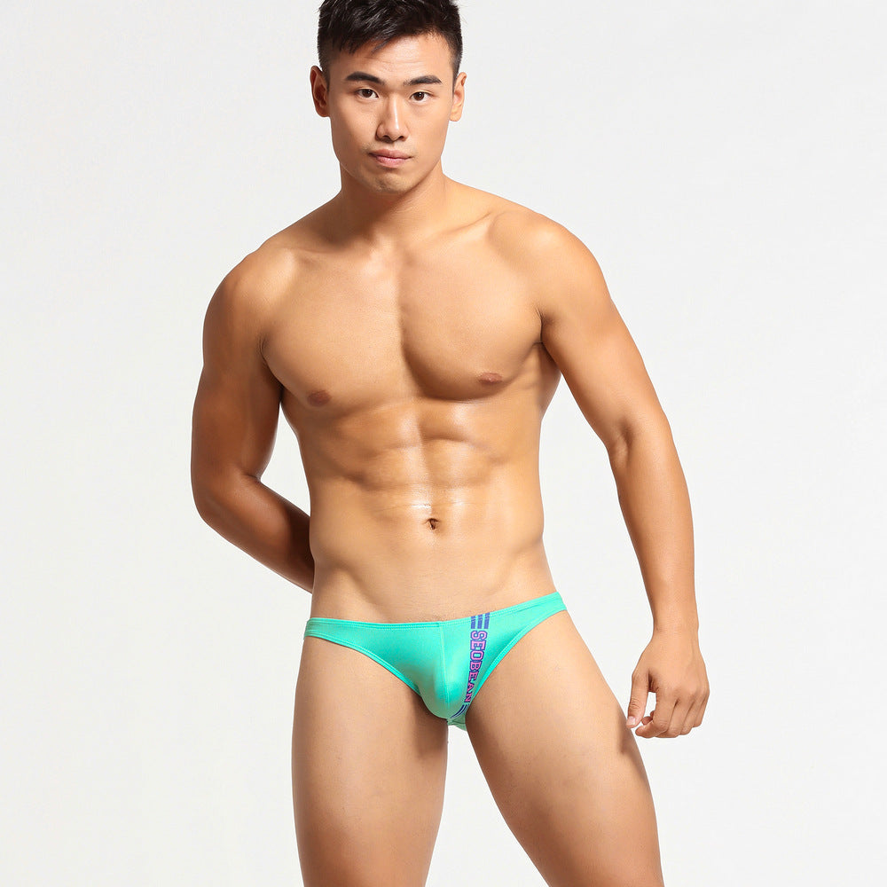 Front View of aqua Varsity Back Print Silky Low Rise Briefs