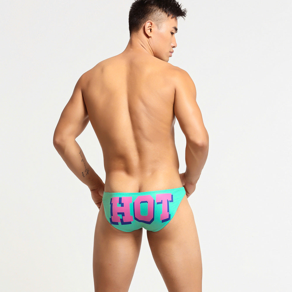 Detailed rear view showing aqua Varsity Back Print Silky Low Rise Briefs