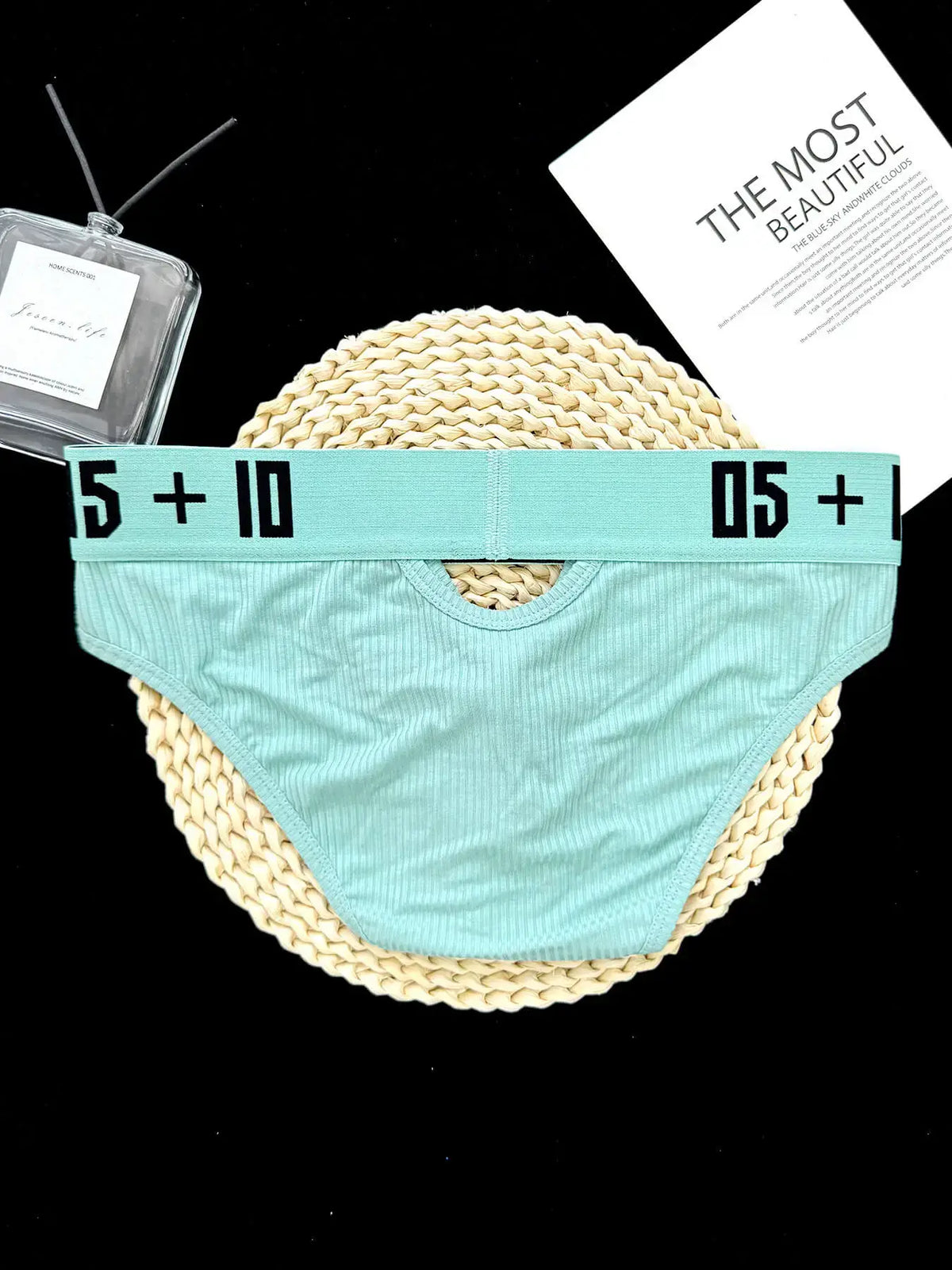 Flat lay of aqua Cotton Pouch Cutout Low Rise Brief