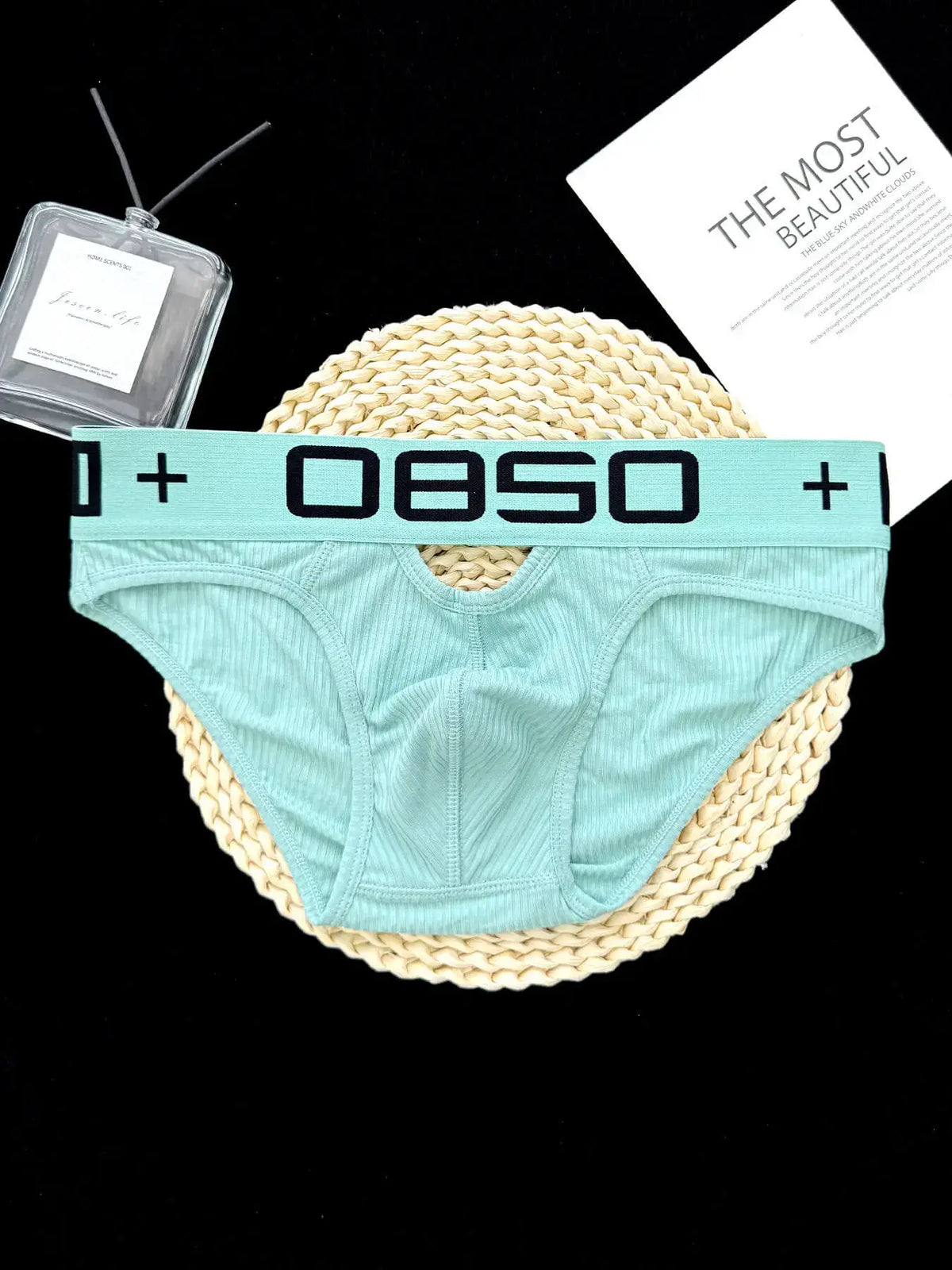 Aqua Cotton Pouch Cutout Low Rise Brief flat lay