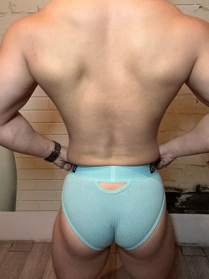 Aqua Cotton Pouch Cutout Low Rise Brief rear fit on model