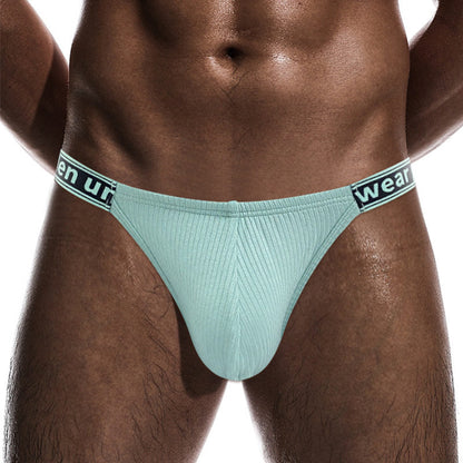 Front Close View of aqua Ribbed Cotton Deep Contour Pouch Briefs