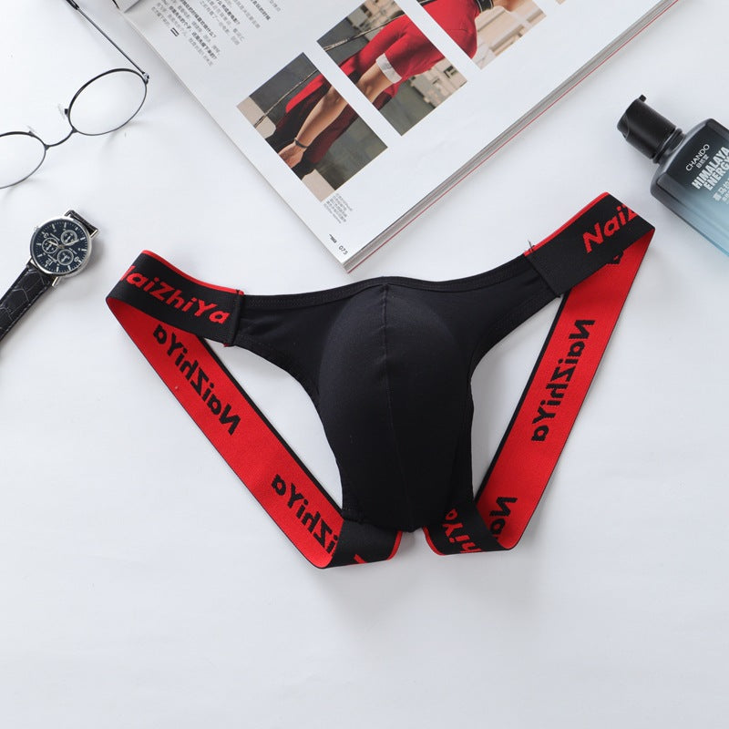 Black Soft Cotton U Pouch Open Back Jockstrap flat lay