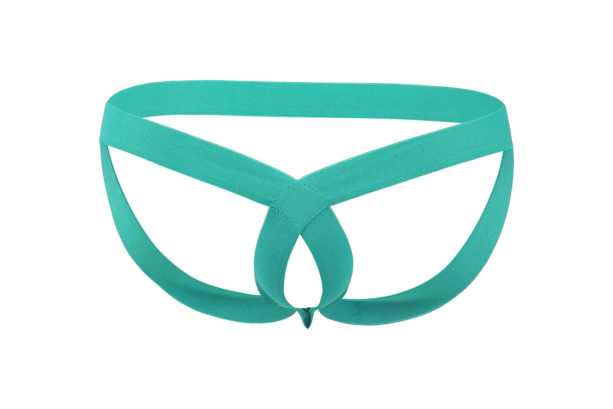 Green Hollow Out Strap Bare Jockstrap front view