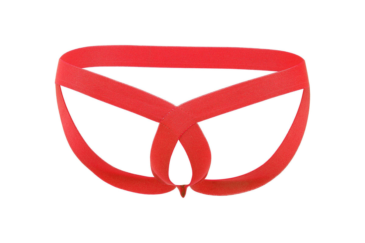 Red Hollow Out Strap Bare Jockstrap front view