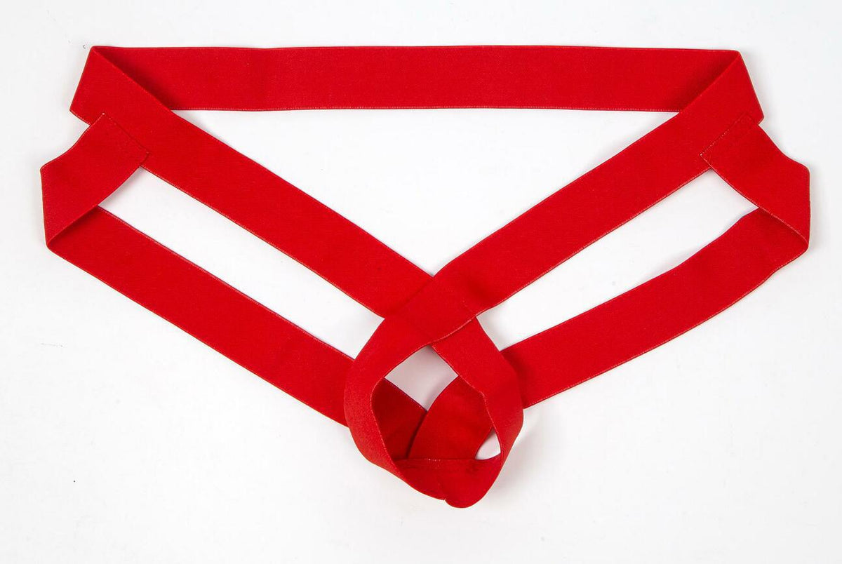 Red Hollow Out Strap Bare Jockstrap flat lay