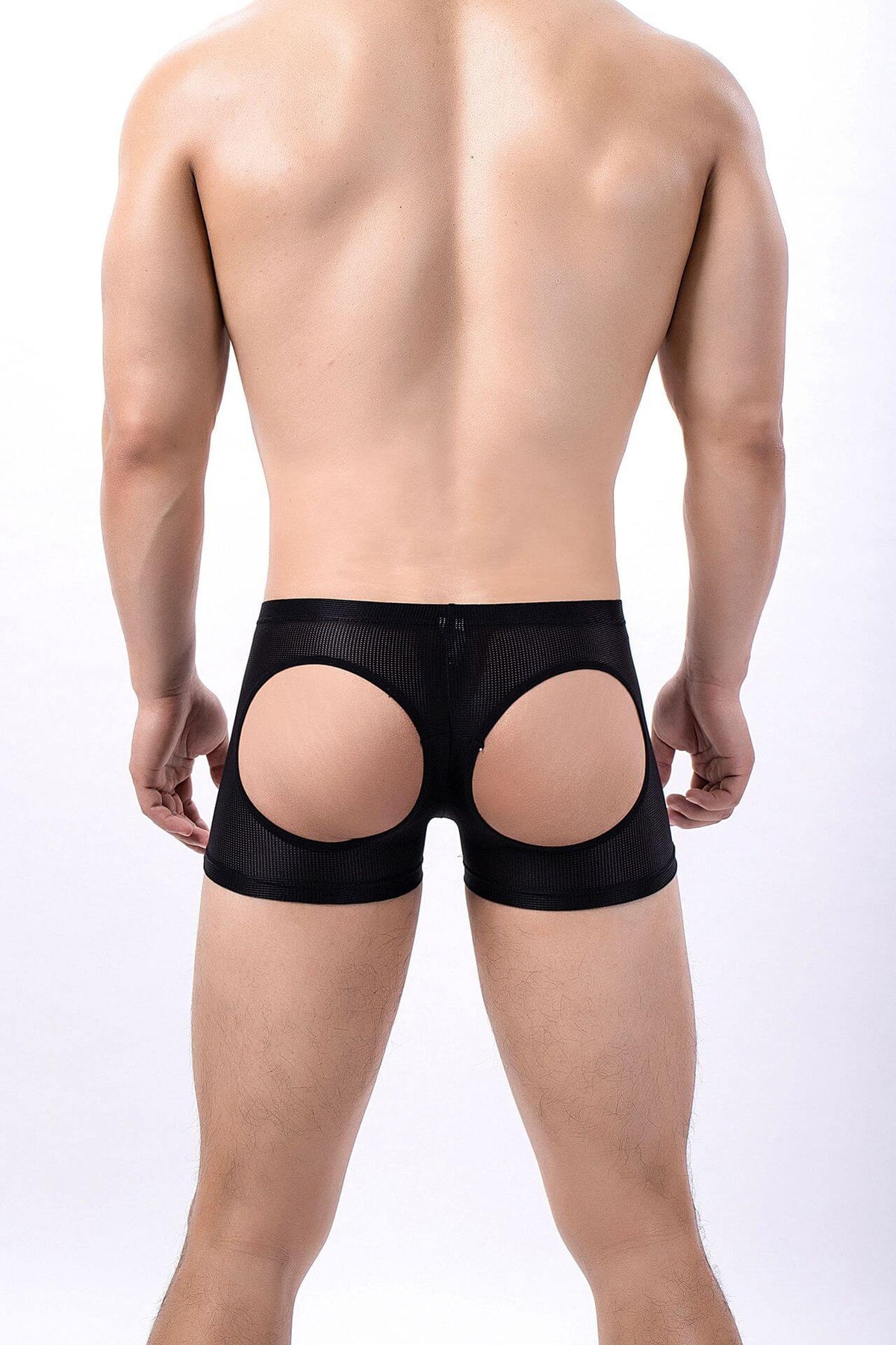 Black Sheer Mesh Open Back Boxer Briefs rear view