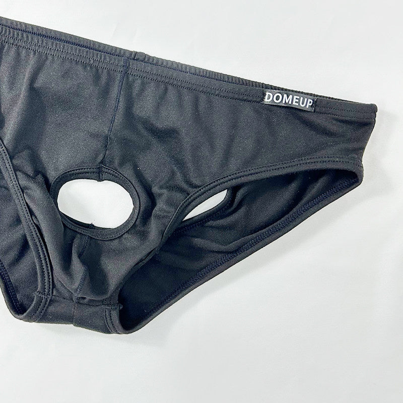 Black Open Back Cutout U Pouch Brief flat lay