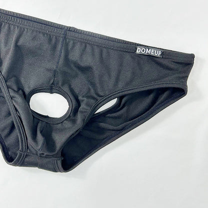 Black Open Back Cutout U Pouch Brief flat lay
