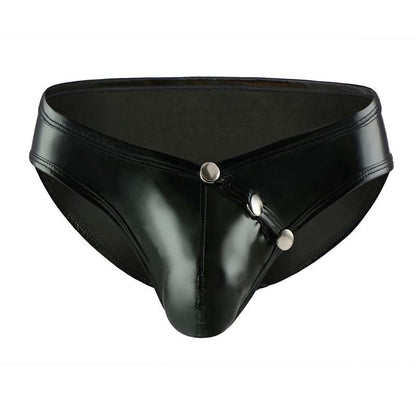 Alternate flat lay of black Wet Look Faux Leather Snap Pouch Briefs