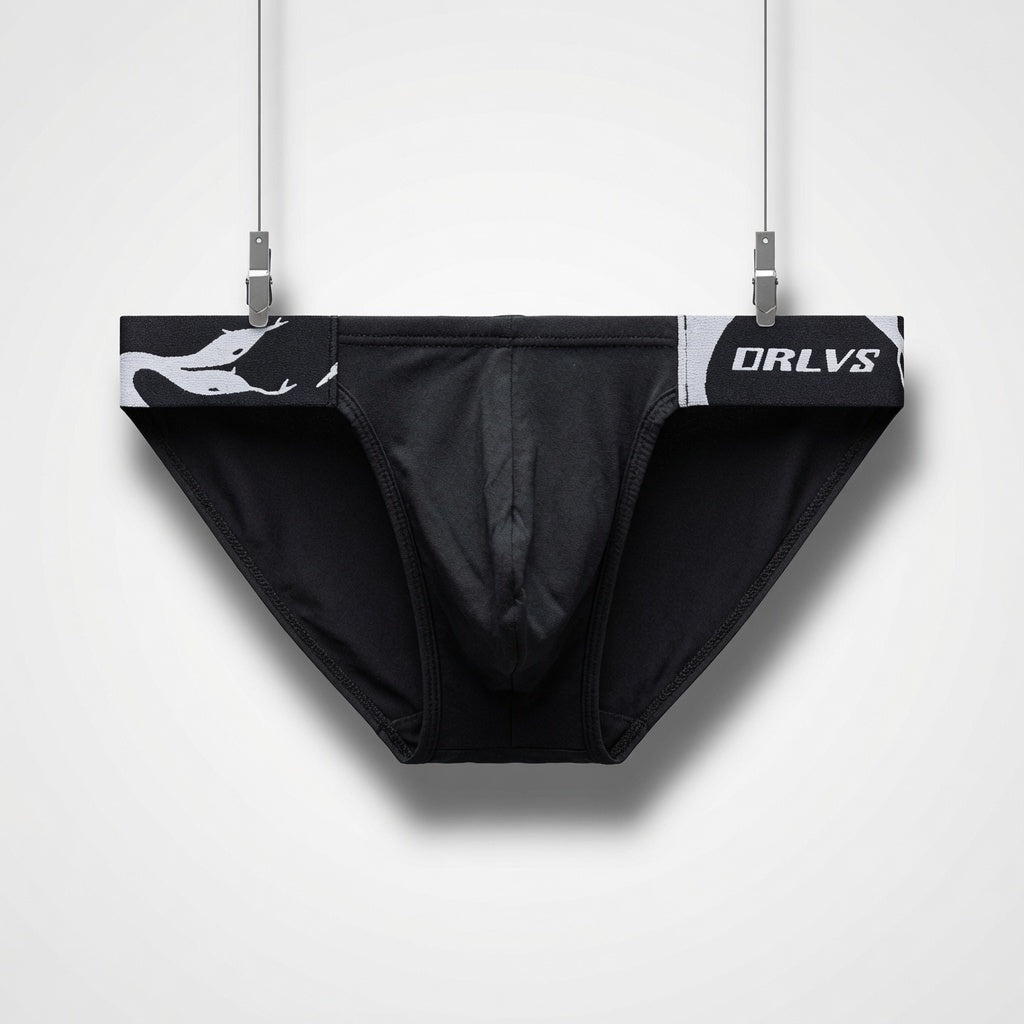 High Cut Modal Contour Pouch Briefs in black shown in flat lay