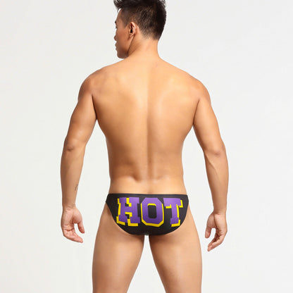 Varsity Back Print Silky Low Rise Briefs in black shown in rear view