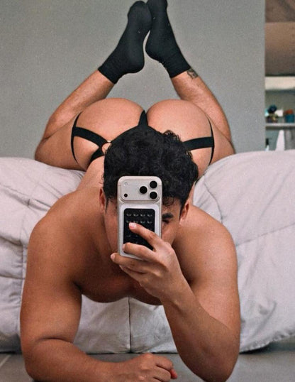 Metal Ring Cutout Double Waistband Jockstrap in black product detail