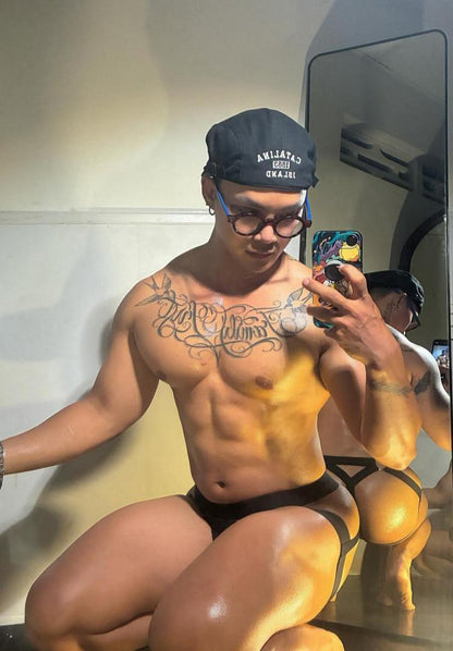 Black Metal Ring Cutout Double Waistband Jockstrap side view