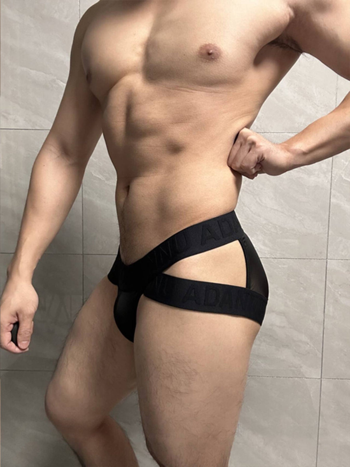 Additional product view of black Oversized Pouch Wide Waistband Jockstrap