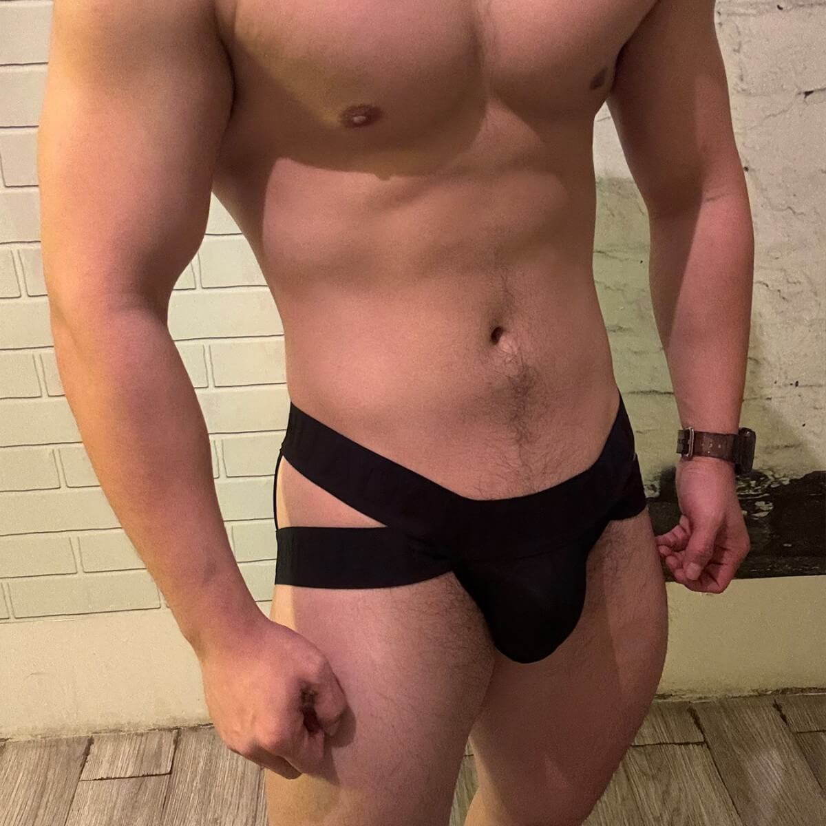 Alternate view of black Oversized Pouch Wide Waistband Jockstrap