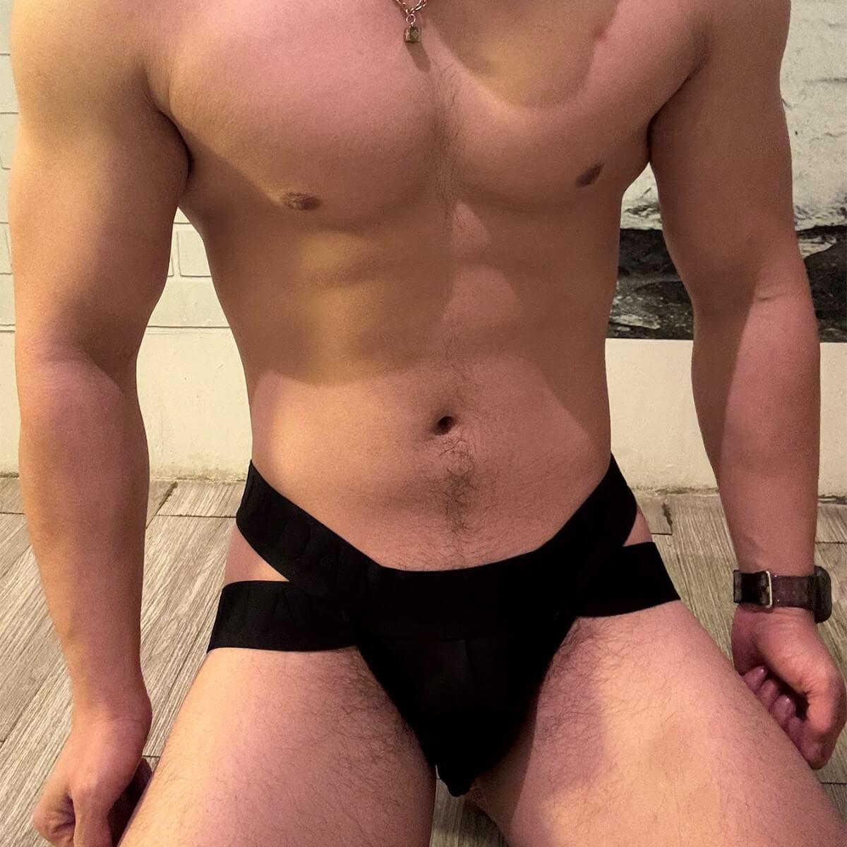 Black Oversized Pouch Wide Waistband Jockstrap product view