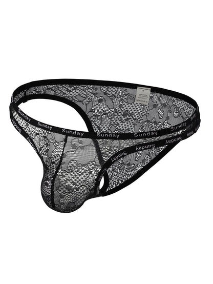 Black Sheer Floral Lace Low Rise Bikini Brief flat lay