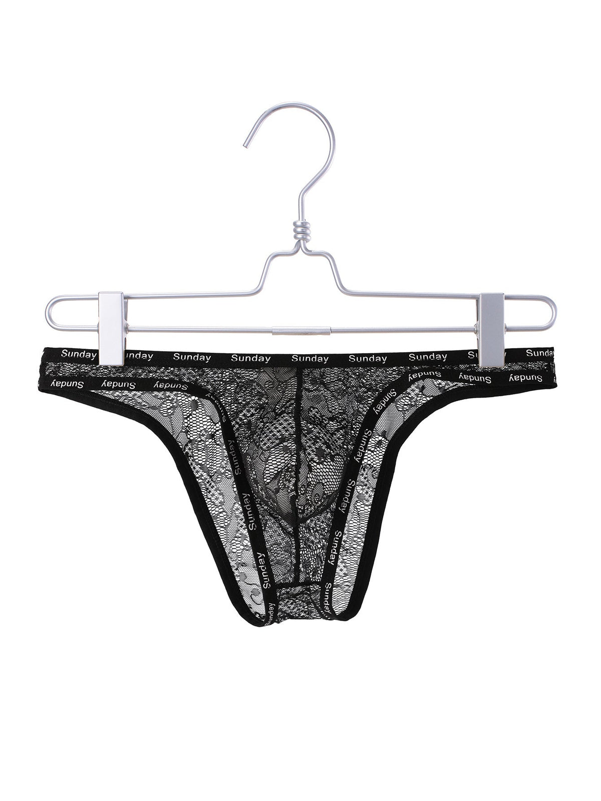 Black Sheer Floral Lace Low Rise Bikini Brief front view