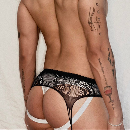 Black Black Lace Open Crotch Fishnet Stockings alternate view 7