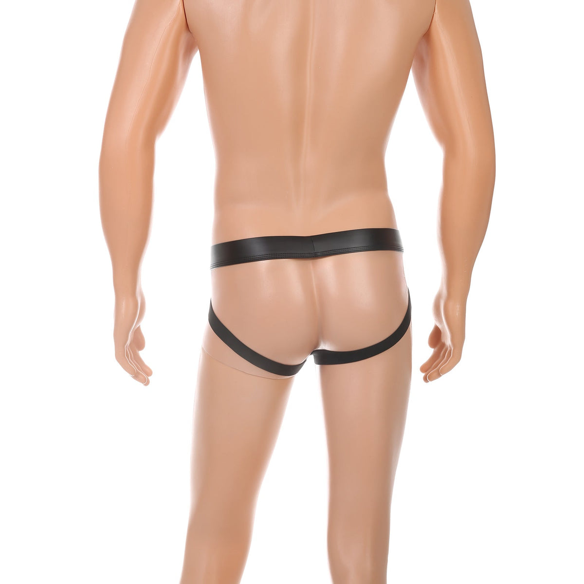 Black Detachable Pouch Faux Leather Jockstrap back view image 12
