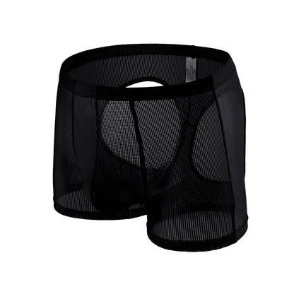 Black Sheer Mesh Open Back Boxer Briefs flat lay