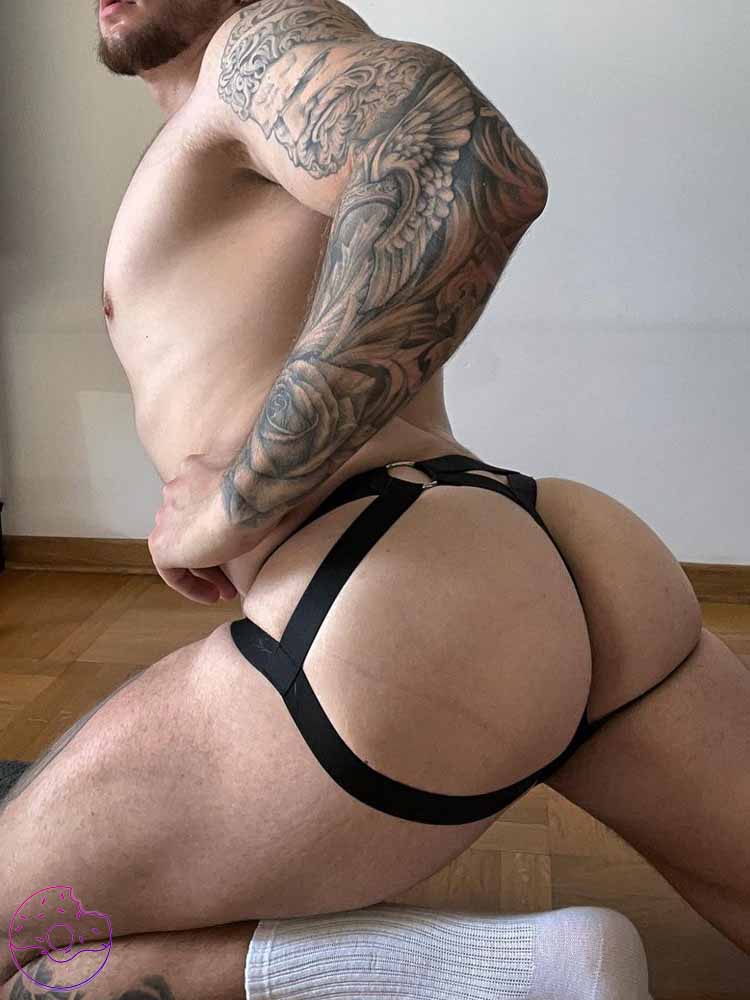 Black Metal Ring Cutout Double Waistband Jockstrap back view
