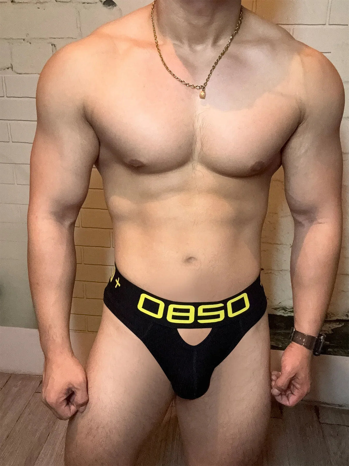 Black Cotton Pouch Cutout Low Rise Brief front close up