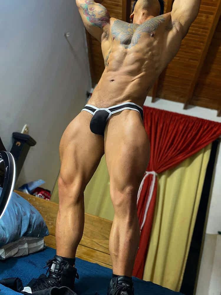 Model View of black 3D Support Pouch Contrast Trim Modal Brief