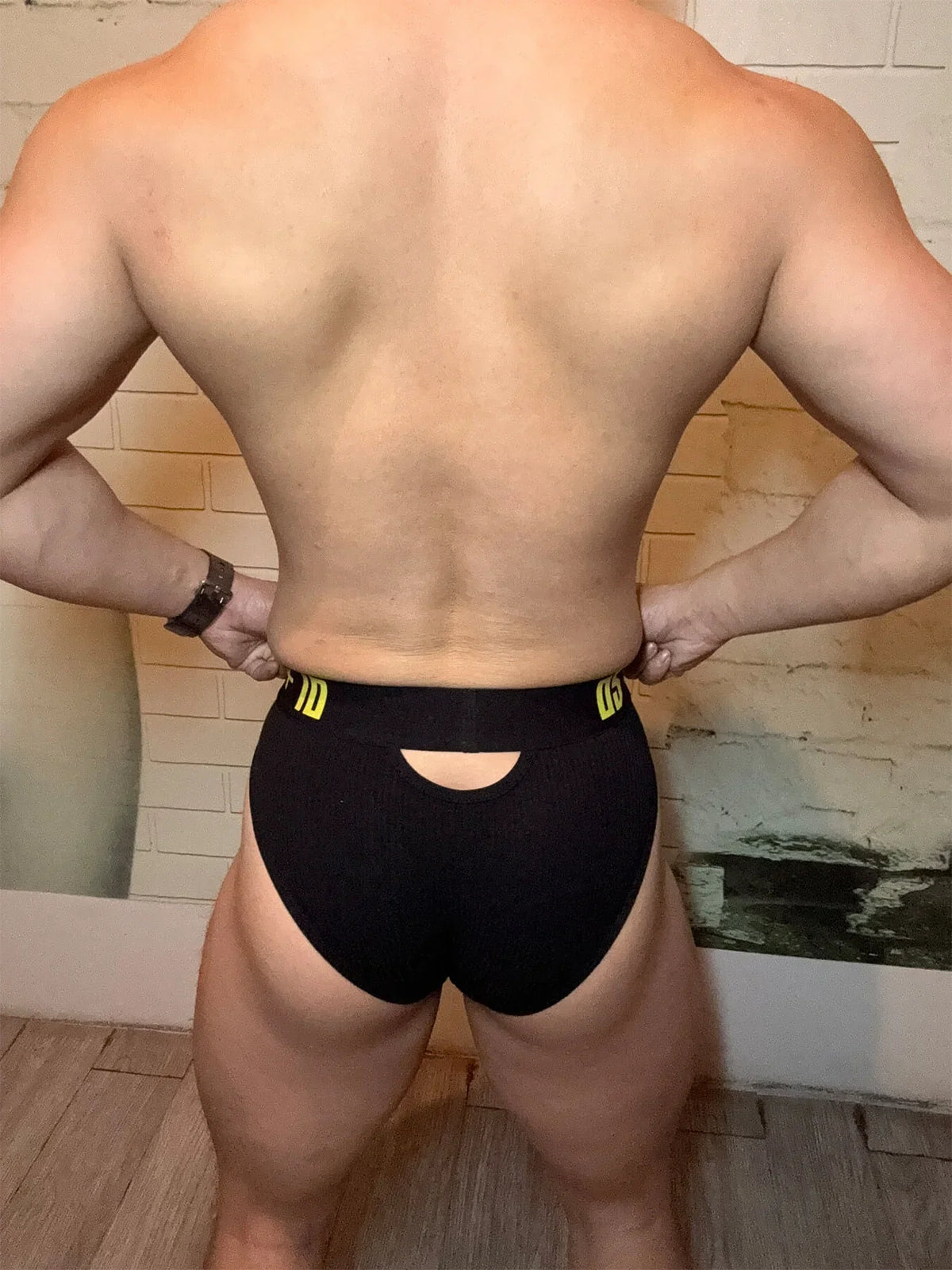Black Cotton Pouch Cutout Low Rise Brief rear fit on model