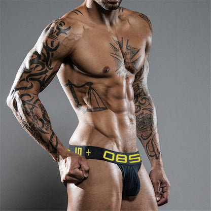 Alternate side view of black Ribbed Cotton High Cut Logo Briefs