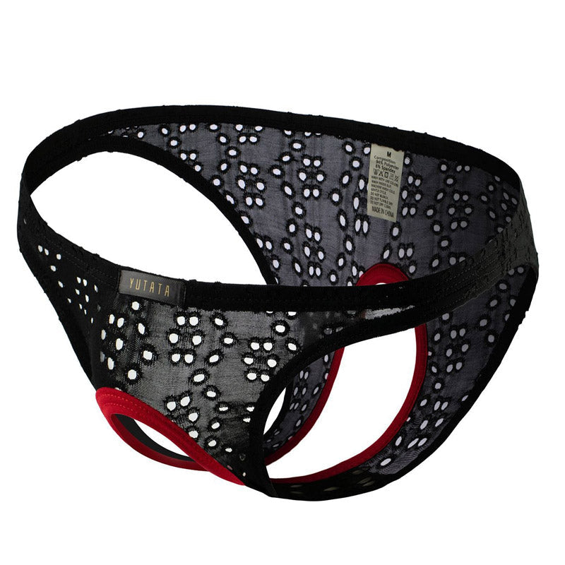 Alternate flat lay of black Ring Pouch Eyelet Low Rise Briefs