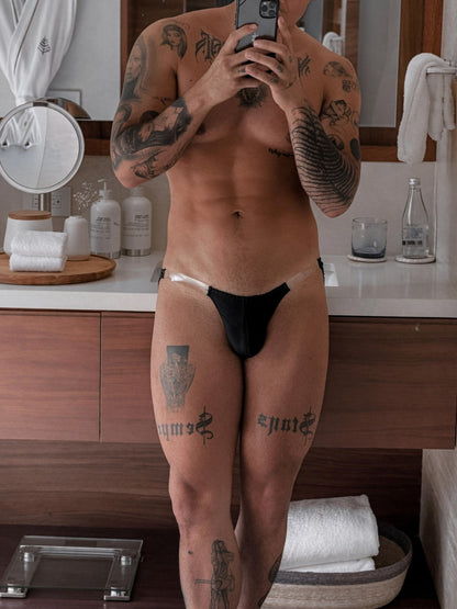 Black Seamless High Cut Modal Clear Waistband Brief mirror model view