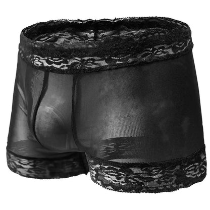 Flat Lay of black Sheer Mesh Floral Lace Trim Boxers