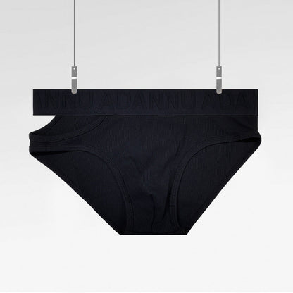 Side Cut Out Cotton Low Rise Briefs in black shown in flat lay