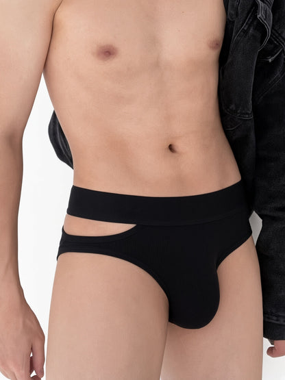 Detailed hip close view showing black Side Cut Out Cotton Low Rise Briefs
