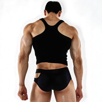 Rear View of black Side Cut Out Cotton Low Rise Briefs