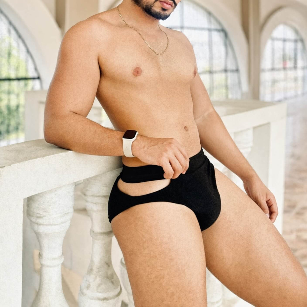 Side Cut Out Cotton Low Rise Briefs in black shown in side view