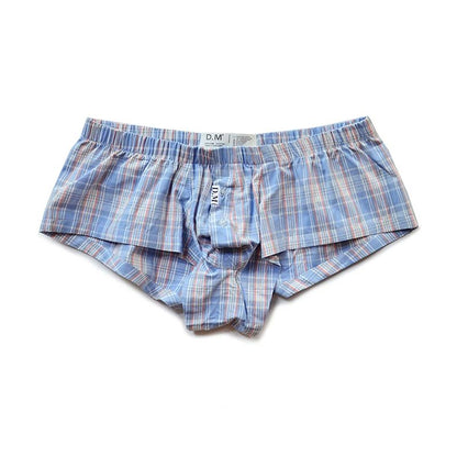 Blue Plaid Cotton Low Rise Short Boxers flat lay
