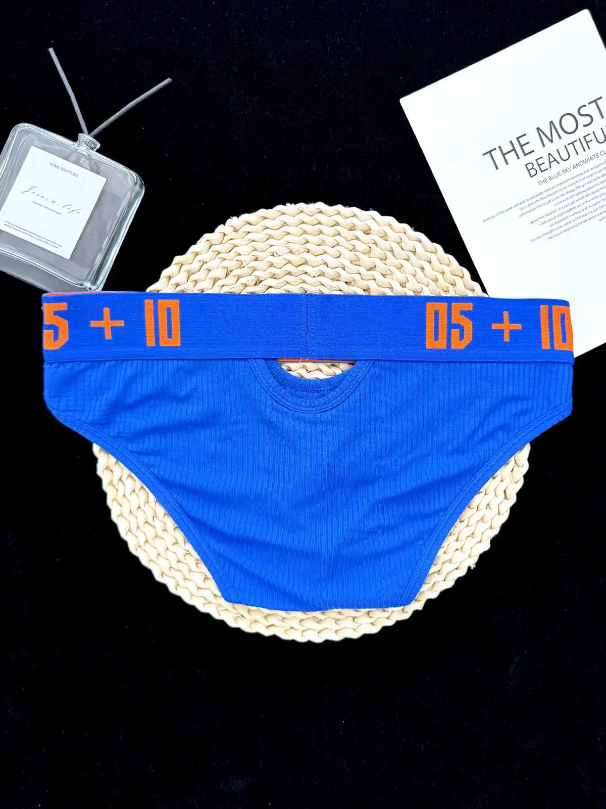 Flat lay of blue Cotton Pouch Cutout Low Rise Brief