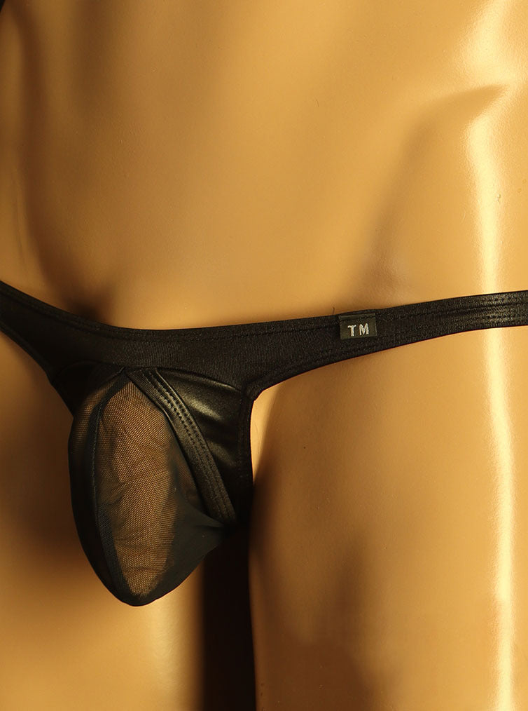 Black Sheer Mesh Bulge Pouch Low Rise Thong front view