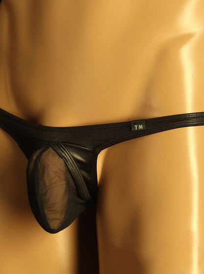 Black Sheer Mesh Bulge Pouch Low Rise Thong front view