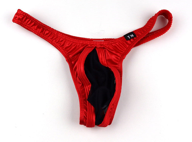 Red Sheer Mesh Bulge Pouch Low Rise Thong flat lay