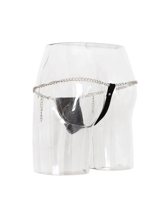 Faux Leather Chain Detail Thong product view, additional angle