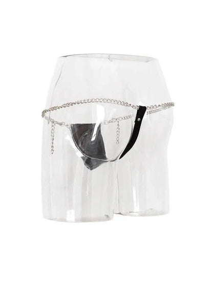 Faux Leather Chain Detail Thong product view, additional angle