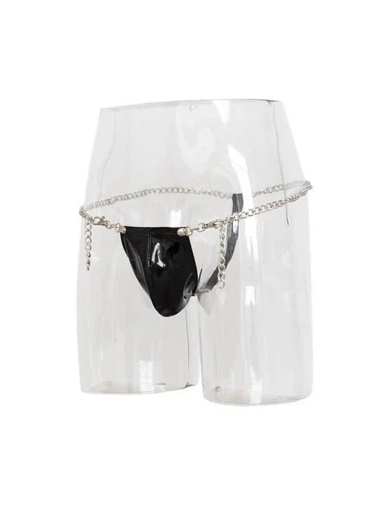 Alternate view of Faux Leather Chain Detail Thong, additional angle